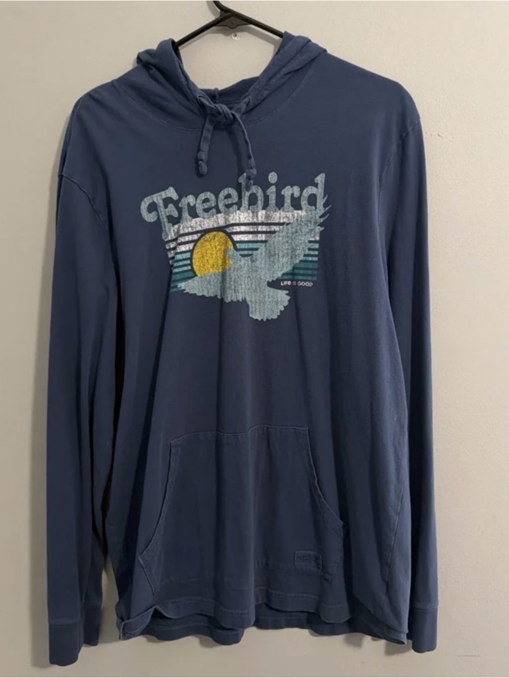 Life Is Good Men’s Navy Blue 'Freebird' Pullover Hoodie Size Large